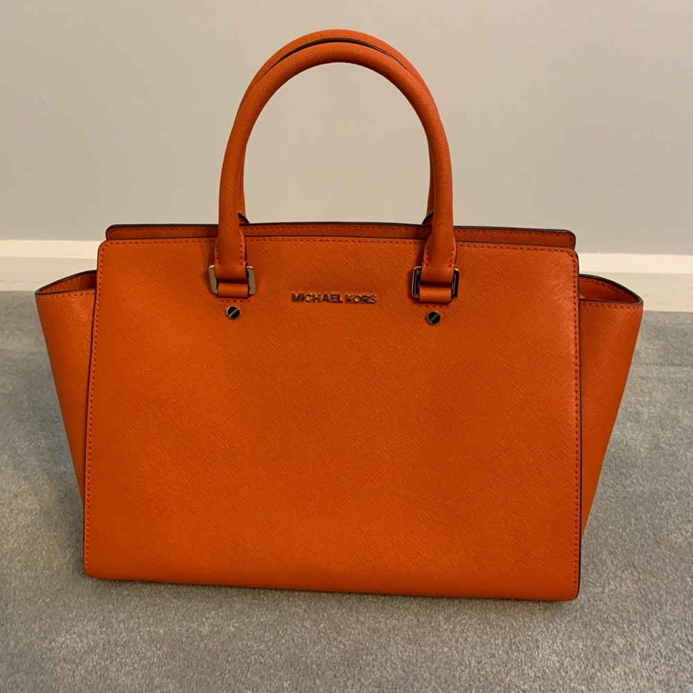 Michael Kors orange satchel bag